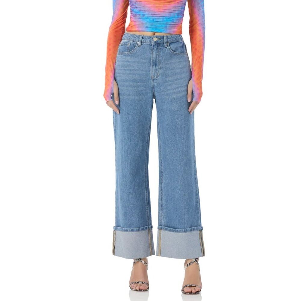 AFRM Blue Jeans; Kendall High Rise Wide Leg Cuffed Denim